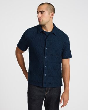 Textured Floral Short Sleeve Sweater Polo