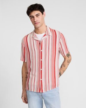 Striped Rayon Short Sleeve Shirt