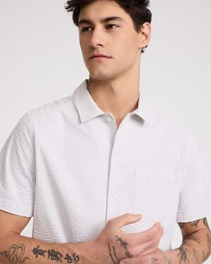 Striped Seersucker Cotton Stretch Short Sleeve Shirt