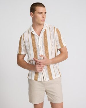 Textured Crochet Cotton-Blend Short Sleeve Shirt