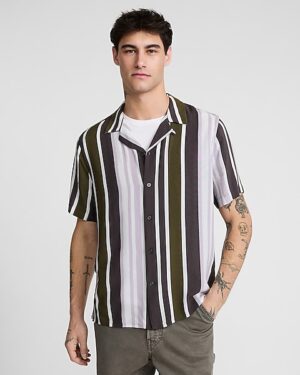 Multi Striped Rayon Short Sleeve Shirt