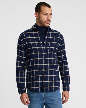 Windowpane Plaid Brushed Cotton Patch Pocket Flannel Shirt