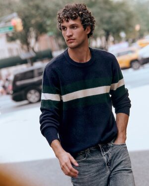 Felted Varsity Striped Crew Neck Sweater