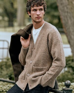 Brushed Wool-Blend Double Pocket Oversized Cardigan