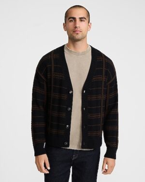 Plaid Cable Knit V-Neck Cardigan