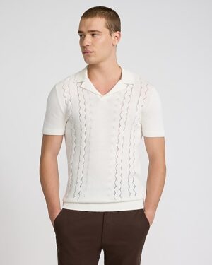Zig Zag Open Knit Cotton Sweater Polo