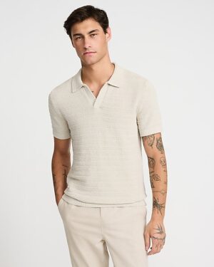 Textured Boucle Short Sleeve Sweater Polo