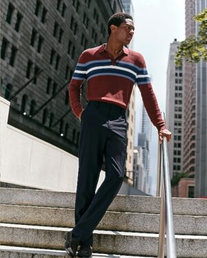 Varsity Striped Textured Knit Sweater Polo