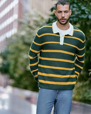 Varsity Striped Long Sleeve Sweater Polo