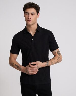 Ribbed Cotton-Blend Short Sleeve Polo