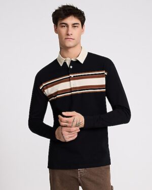 Chest Striped Premium Weight Rugby Long Sleeve Polo