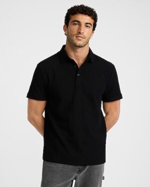 Textured Geo Stretch Cotton Jacquard Polo