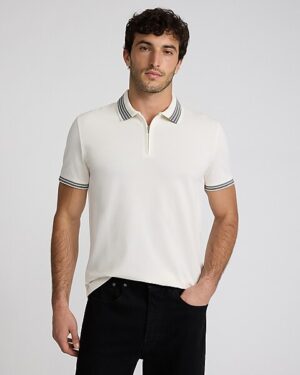 Stripe Tipped Perfect Pima Cotton Pique Zip Polo