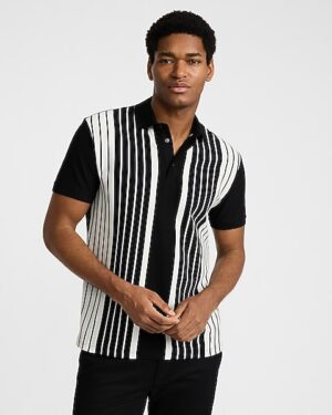 Striped Perfect Pima Cotton Pique Zip Polo