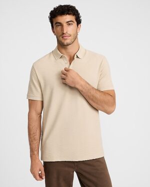 Textured Geo Print Cotton-Blend Polo