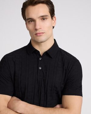 Textured Geo Cotton-Blend Jacquard Polo
