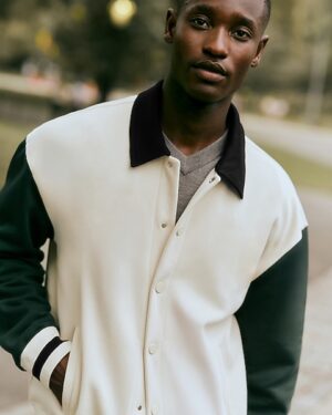 Color Block Fleece Collared Bomber Jacket