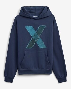 Patch X Logo Navy Fleece Hoodie