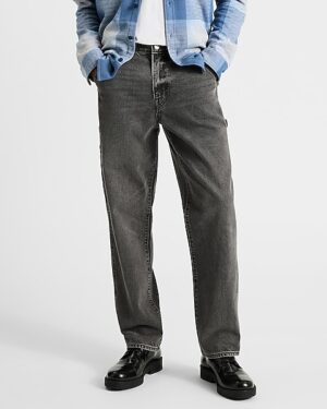 Loose Gray Wash Stretch Carpenter Jeans