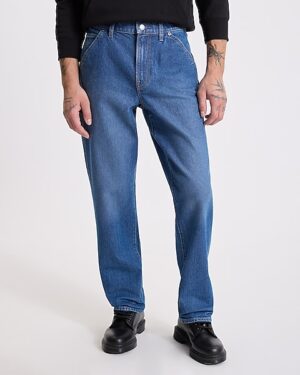 Loose Medium Wash Stretch Carpenter Jeans