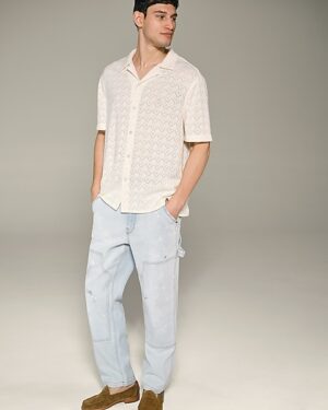 Loose Light Wash Paint Splatter Stretch Carpenter Jeans