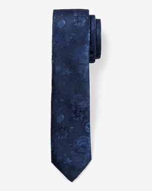 Narrow Navy Floral Jacquard Tie
