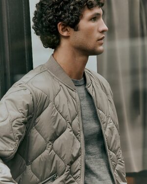 Gray Quilted Bomber Jacket
