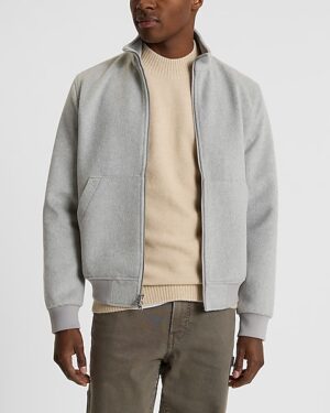 Mock Neck Wool-Blend Bomber Jacket