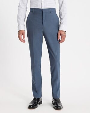 Slim Dusty Blue Wool-Blend Washable Modern Tech Suit Pant