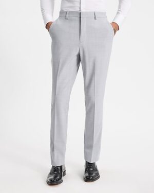 Slim Light Gray Wool-Blend Washable Modern Tech Suit Pant