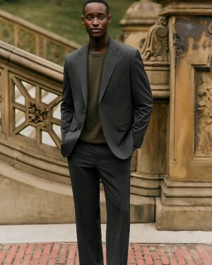 Relaxed Charcoal Gray Stretch Suit Pant