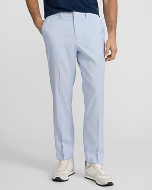 Slim Blue Striped Everyday Performance Hybrid Elastic Waist Dress Pant