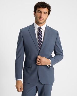 Classic Dusty Blue Wool-Blend Washable Modern Tech Suit Jacket