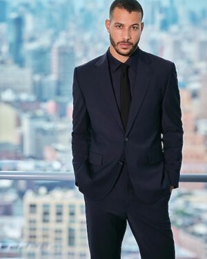 Classic Navy Wool-Blend Washable Modern Tech Suit Jacket