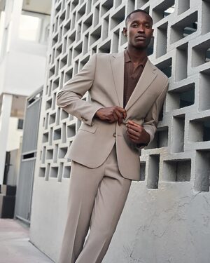 Slim Taupe Wool-Blend Washable Modern Tech Suit Jacket