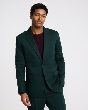 Slim Dark Green Cotton-Blend Suit Jacket