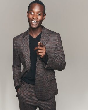 Slim Houndstooth Flannel Knit Suit Jacket