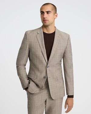 Extra Slim Plaid Wool-Blend Stretch Suit Jacket