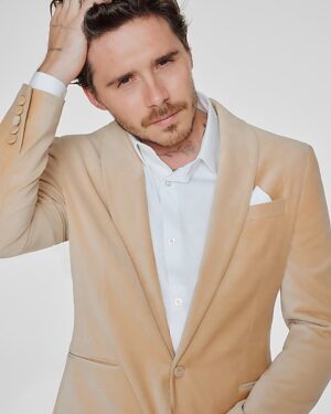 Slim Champagne Velvet Tuxedo Jacket