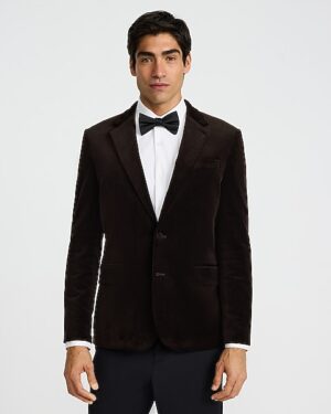 Slim Dark Brown Velvet Tuxedo Jacket