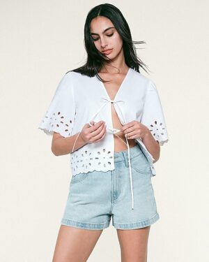 High Waisted Light Wash 50/50 Rigid Stretch Mom Jean Shorts