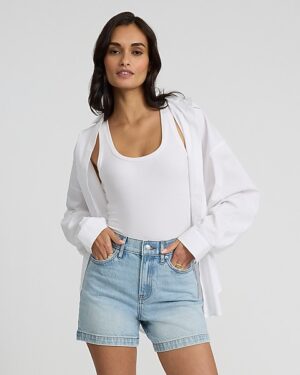High Waisted Light Wash 50/50 Rigid Stretch Dad Jean Shorts