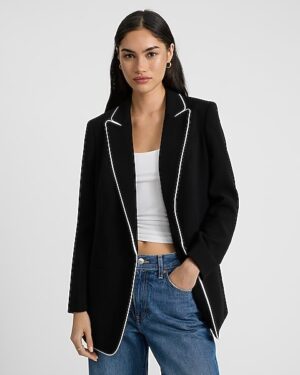 Signature Crepe Piped Boyfriend Blazer