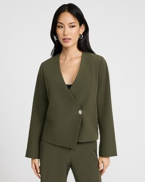 Signature Stretch Asymmetrical Collarless One Button Blazer