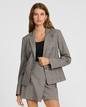 Editor Fitted Plaid Two Button Blazer