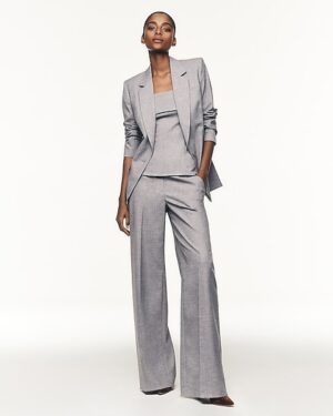 Textured Twill One Button Cinched Boyfriend Blazer