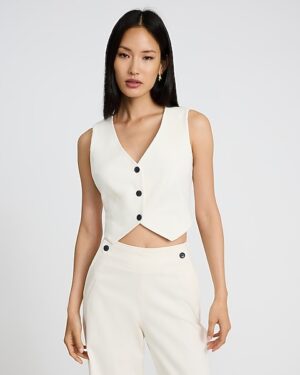 Contrast Button Cropped Blazer Vest