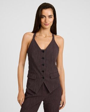 Striped Sleeveless Racerback Blazer Vest