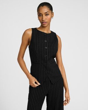Striped Boat Neck Cutaway Blazer Vest