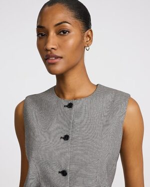 Houndstooth Crew Neck Blazer Vest